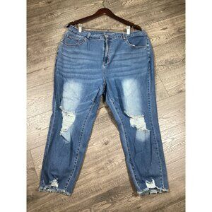 Shein Curve 3XL Ripped Distressed Capri Jeans Womens Blue Denim Strachey Fit New